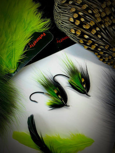 Sly green /black  opossum salmon fly